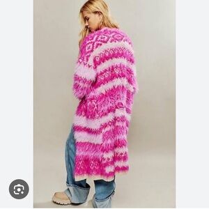 Free People Pink Fuzzy Hollywood Cardi Longline Cardigan Sweater, NWT Sz XS $268